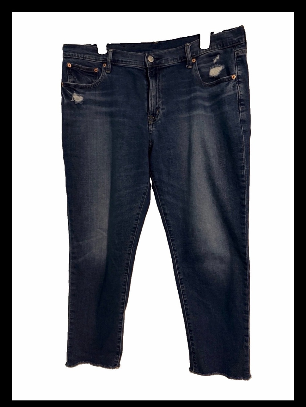 GAP Girlfriend Mid Rise Dark Distressed Ankle Crop Jeans Size 14r